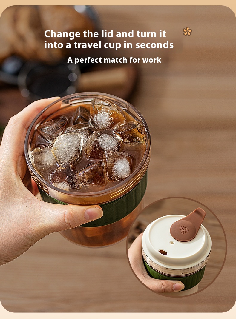 500ML Iced Brew Coffee Cup With Ice Cube Tray Leak Proof Versatile Iced Coffee Bottle For Home Office Travel Camping Tools