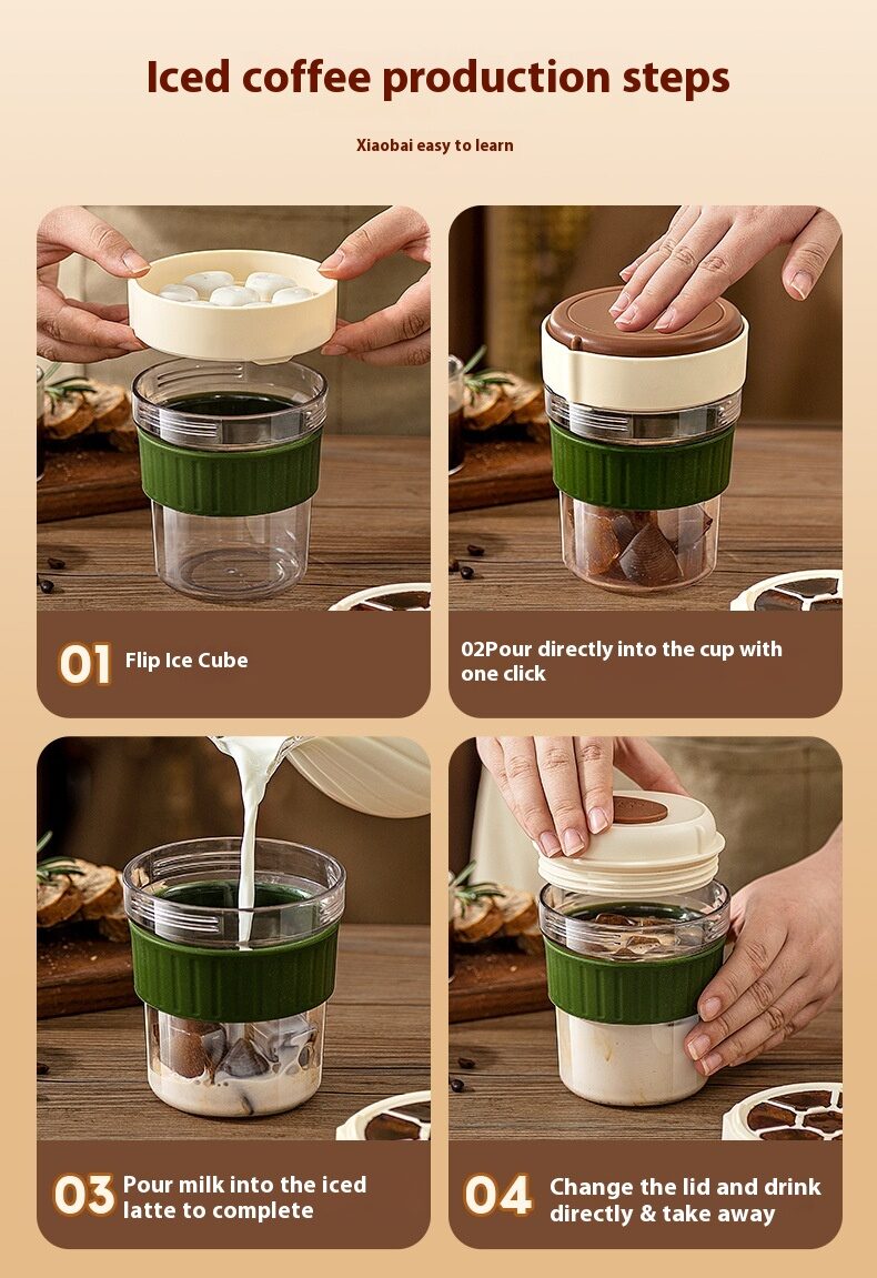 500ML Iced Brew Coffee Cup With Ice Cube Tray Leak Proof Versatile Iced Coffee Bottle For Home Office Travel Camping Tools
