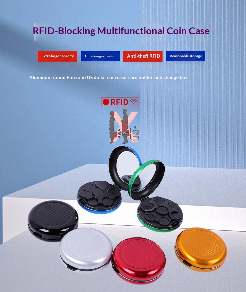 Portable Euro Coin Storage Box - Compact Money Organizer with Built-in Mirror for Travel and Home Use