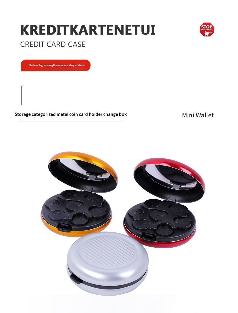 Portable Euro Coin Storage Box - Compact Money Organizer with Built-in Mirror for Travel and Home Use