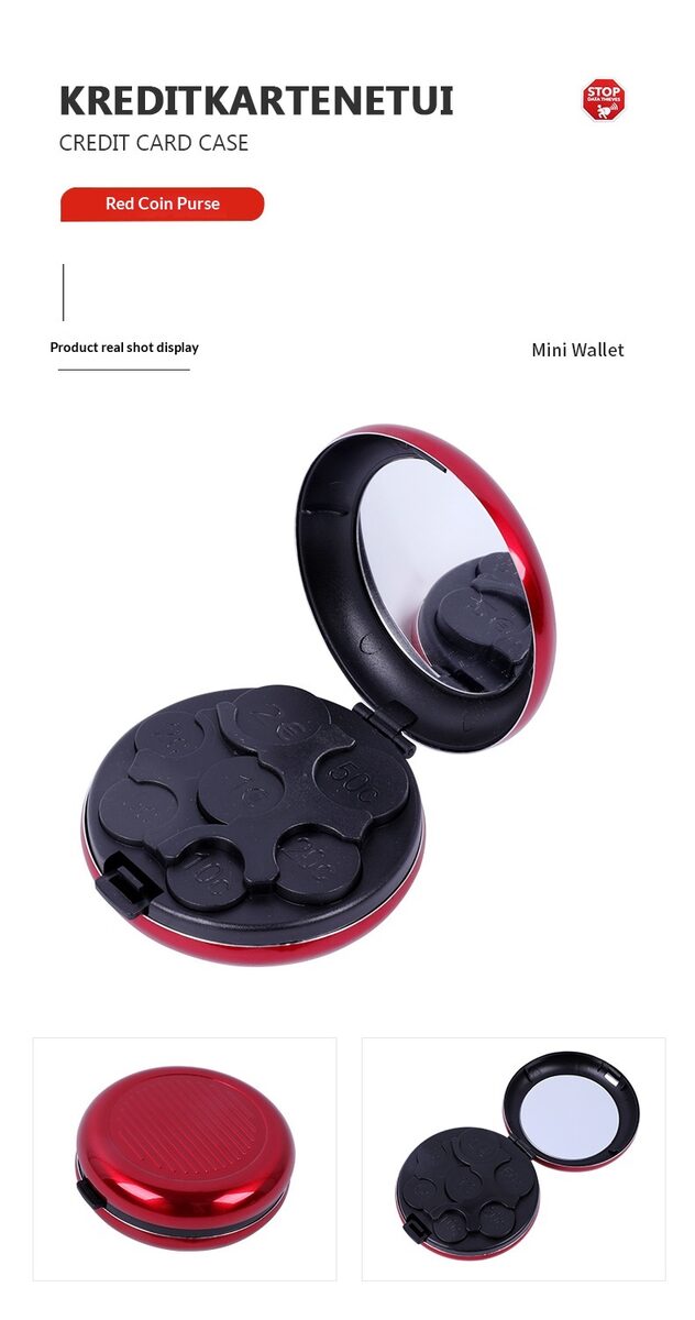 Portable Euro Coin Storage Box - Compact Money Organizer with Built-in Mirror for Travel and Home Use
