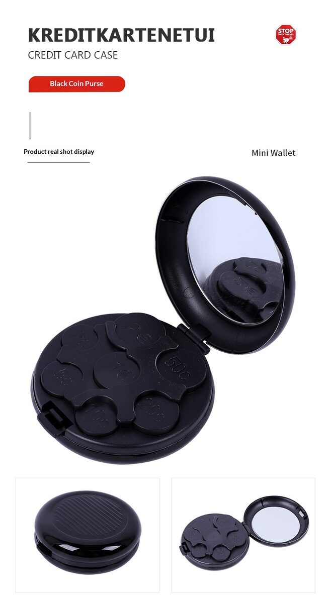 Portable Euro Coin Storage Box - Compact Money Organizer with Built-in Mirror for Travel and Home Use