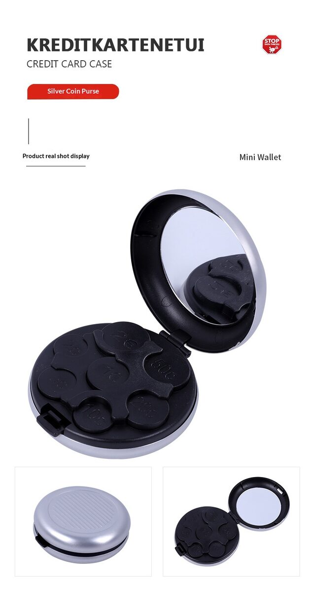 Portable Euro Coin Storage Box - Compact Money Organizer with Built-in Mirror for Travel and Home Use