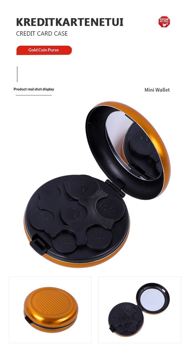 Portable Euro Coin Storage Box - Compact Money Organizer with Built-in Mirror for Travel and Home Use
