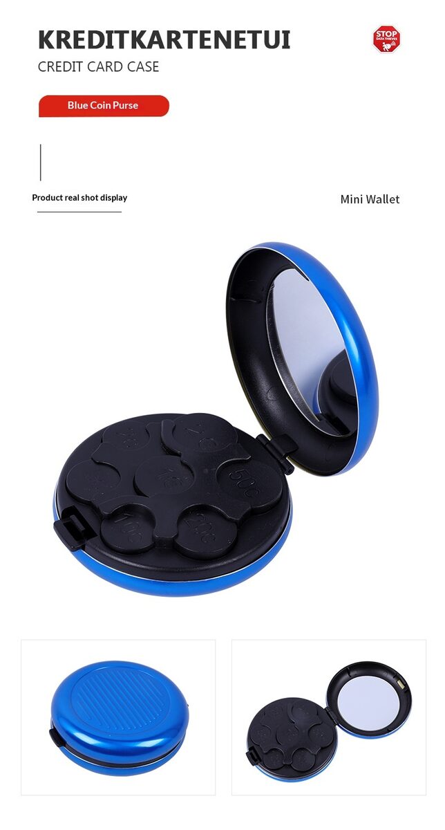 Portable Euro Coin Storage Box - Compact Money Organizer with Built-in Mirror for Travel and Home Use
