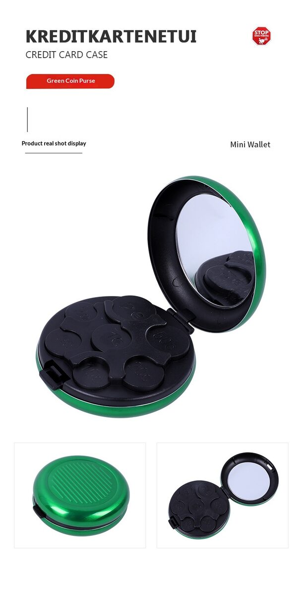Portable Euro Coin Storage Box - Compact Money Organizer with Built-in Mirror for Travel and Home Use